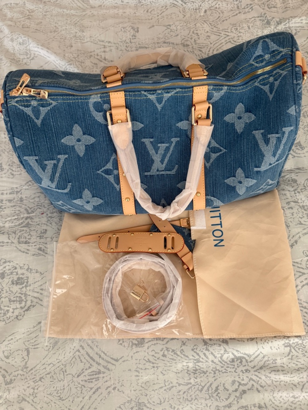 Louis Vuitton Blue Monogram Denim Travel Bag & Small Crossbody Set - Picture 2 of 6